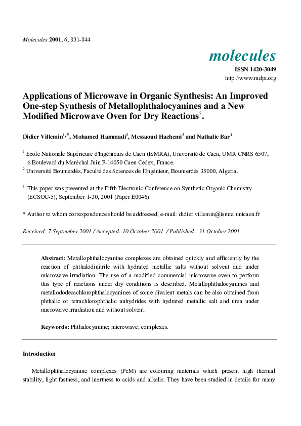 (PDF) Applications of Microwave in Organic Synthesis: An Improved One ...