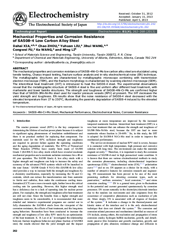 (PDF) Mechanical Properties and Corrosion Resistance of SA508-4 Low ...