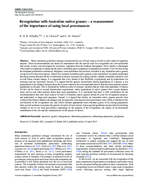 (PDF) Revegetation with Australian native grasses ? a reassessment of ...