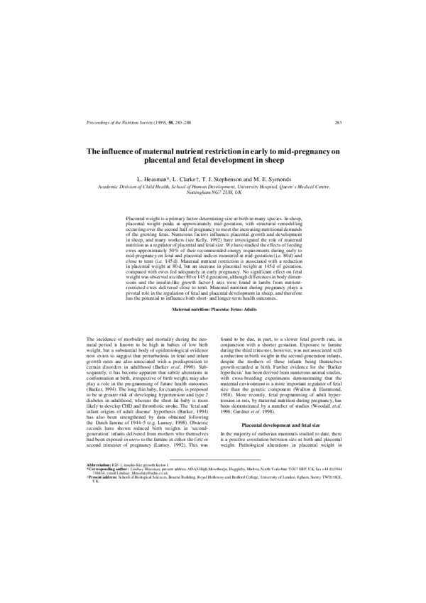 (PDF) The influence of maternal nutrient restriction in early to mid ...