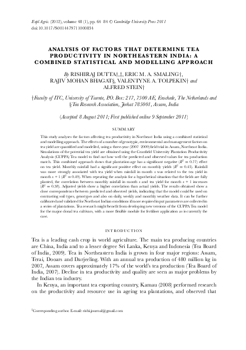 (PDF) Analysis of Factors that Determine Tea Productivity in ...