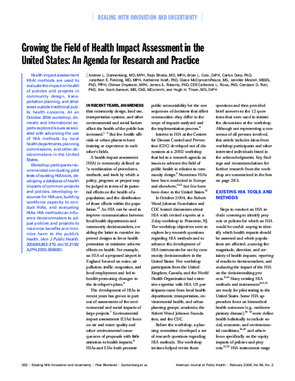 (PDF) Growing the Field of Health Impact Assessment in the United ...