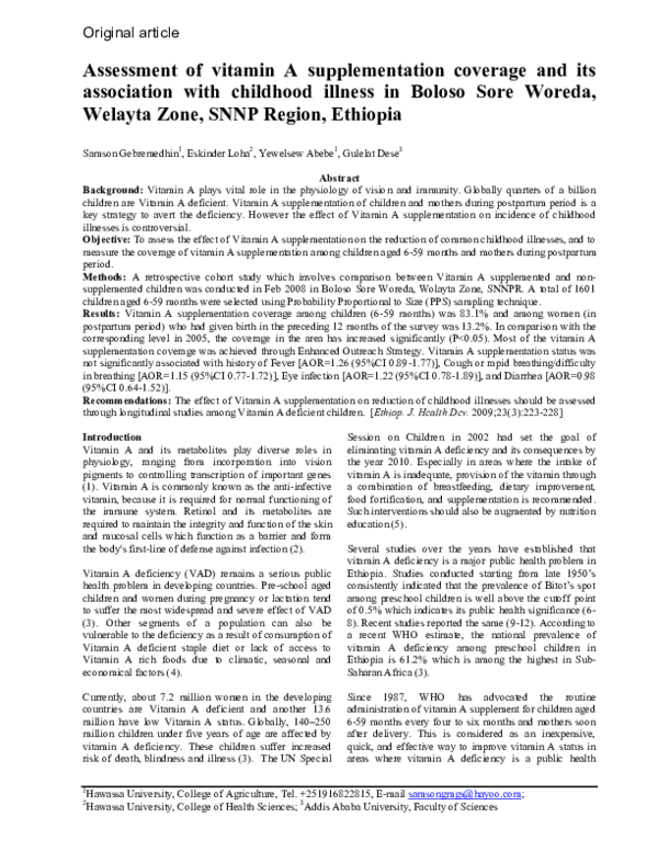 (PDF) Assessment of vitamin A supplementation coverage and its ...