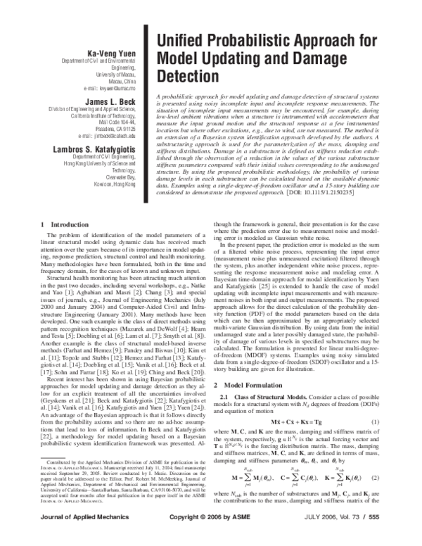 (PDF) Unified Probabilistic Approach for Model Updating and Damage ...