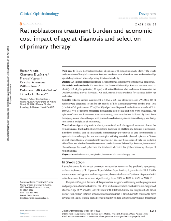 (PDF) Retinoblastoma treatment burden and economic cost: impact of age ...