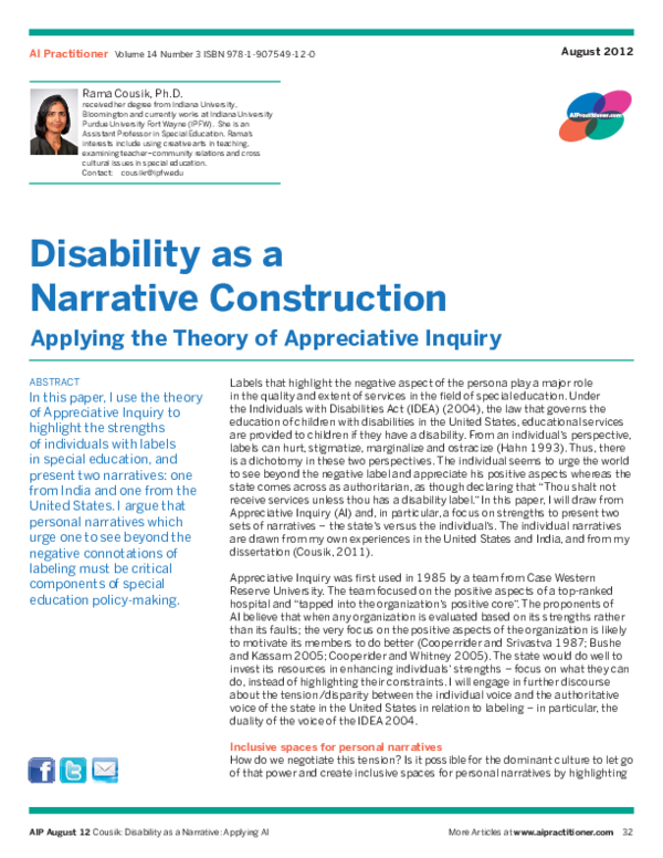 (PDF) Disability as a Narrative Construction