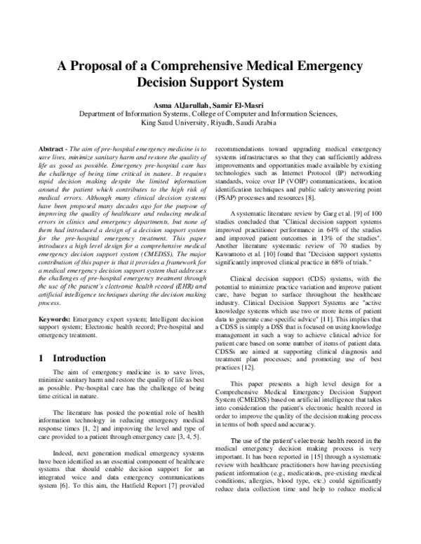(PDF) A Proposal of a Comprehensive Medical Emergency Decision Support ...
