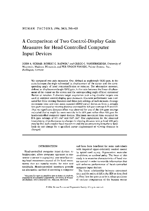 (PDF) A Comparison of Two ControlDisplay Gain Measures for Head