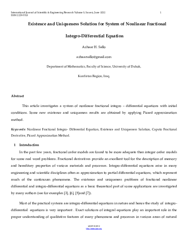 (PDF) Existence and Uniqueness Solution for System of Nonlinear ...