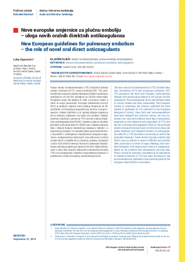 (PDF) New European guidelines for pulmonary embolism — the role of ...