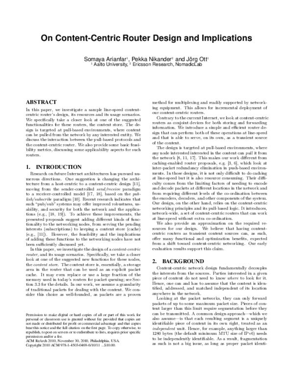 (PDF) On content-centric router design and implications