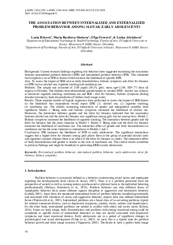 (PDF) The Association Between Internalized and Externalized Problem ...