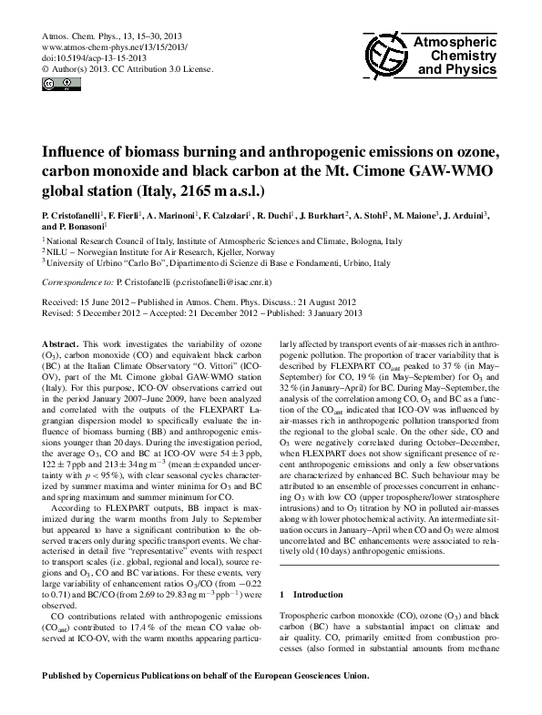 (PDF) Influence of biomass burning and anthropogenic emissions on ozone ...