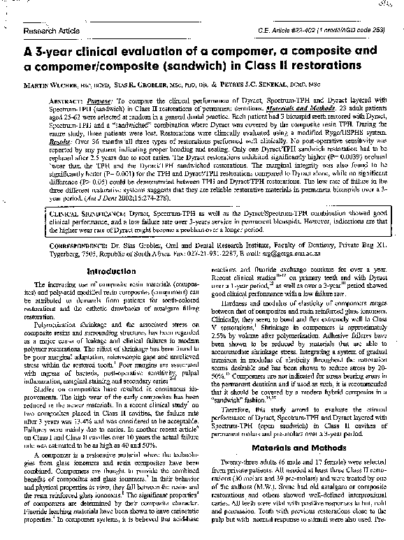 (PDF) A 3-year clinical evaluation of a compomer, a composite and a ...