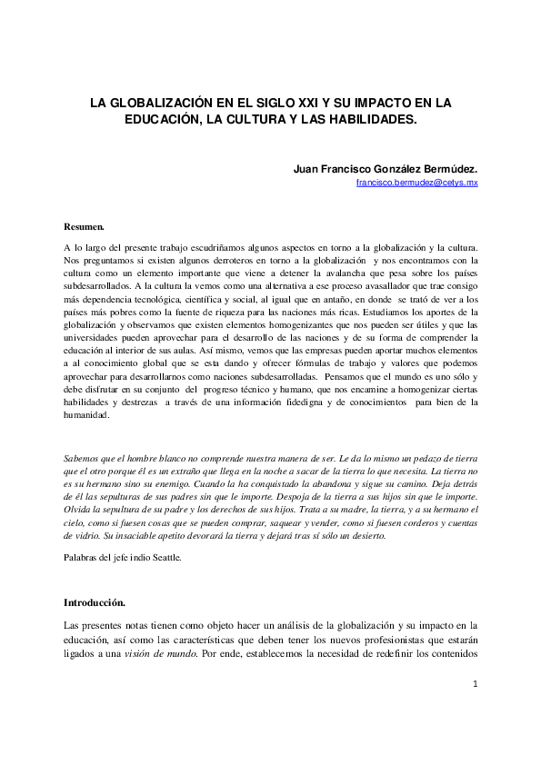 (PDF) La Globalización en El Siglo XXI y Su Impacto en La Educación, La ...