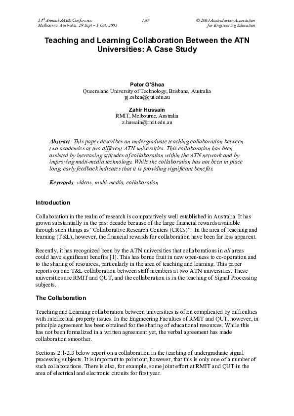 (PDF) Teaching and learning collaboration between the ATN universities ...