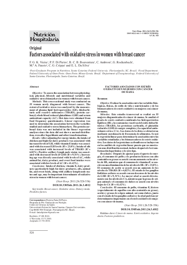 (PDF) Factors associated with oxidative stress in women with breast cancer