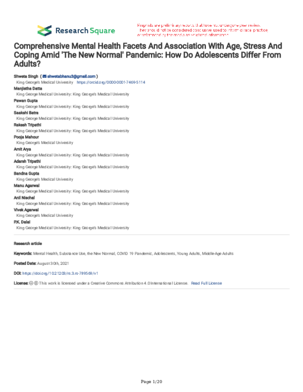 (PDF) Comprehensive Mental Health Facets And Association With Age ...
