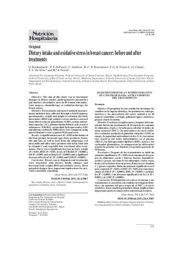 (PDF) Dietary intake and oxidative stress in breast cancer: before and ...