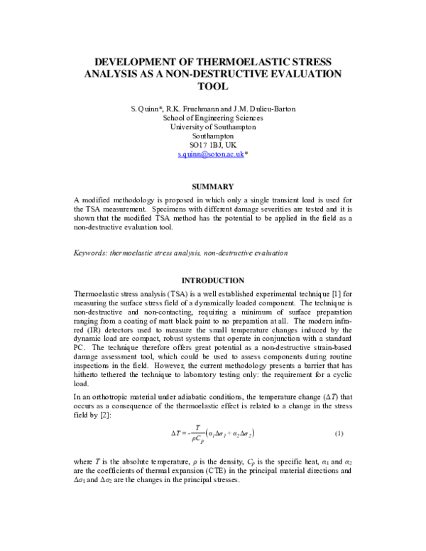 (PDF) Development of Thermoelastic Stress Analysis as a Non-Destructive ...
