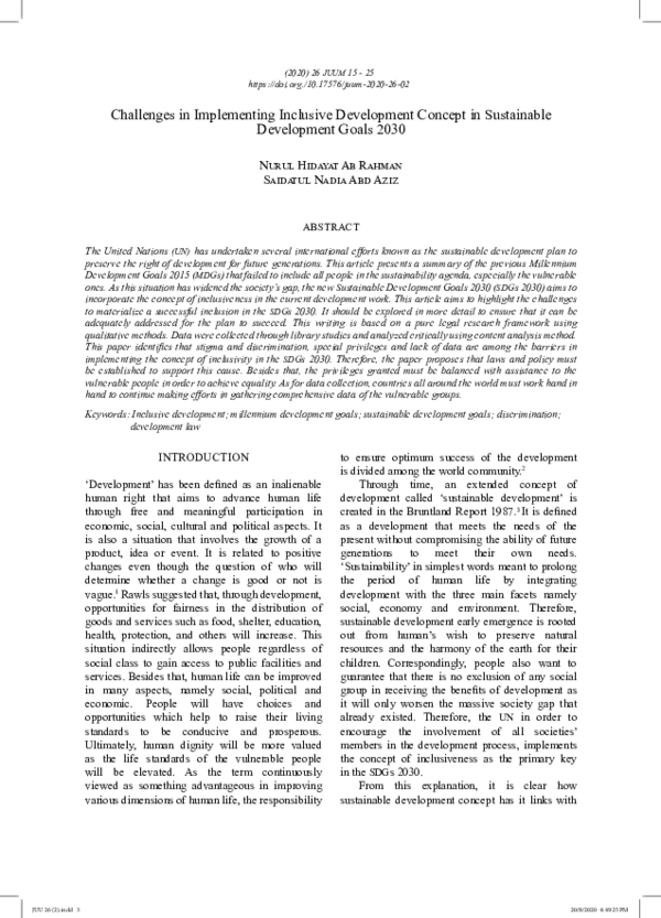 (PDF) Challenges in Implementing Inclusive Development Concept in ...