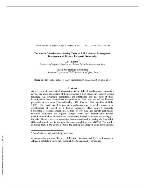 (PDF) The Role of Consciousness-Raising Tasks on EFL Learners ...