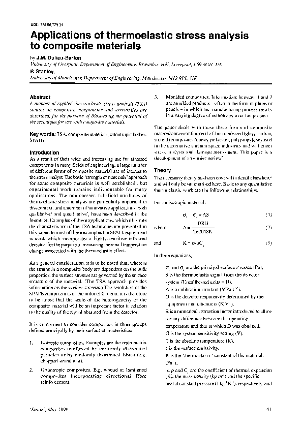 (PDF) Applications of thermoelastic stress analysis to composite materials