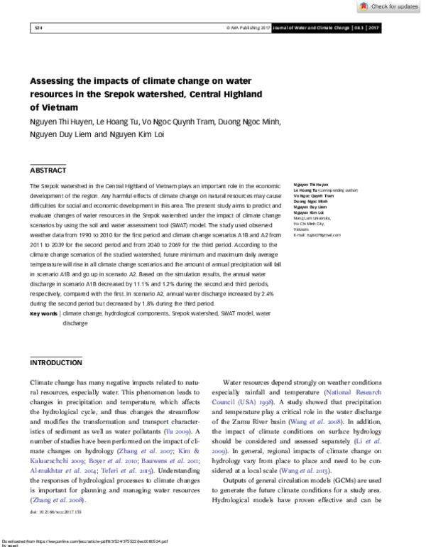 (PDF) Assessing the impacts of climate change on the water resources in ...