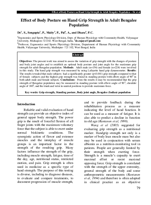 (PDF) Effect of Body Posture on Hand Grip Strength in Adult Bengalee ...