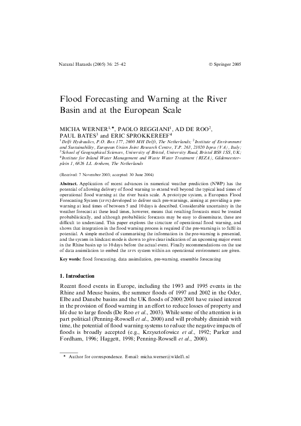 (PDF) Flood Forecasting and Warning at the River Basin and at the ...