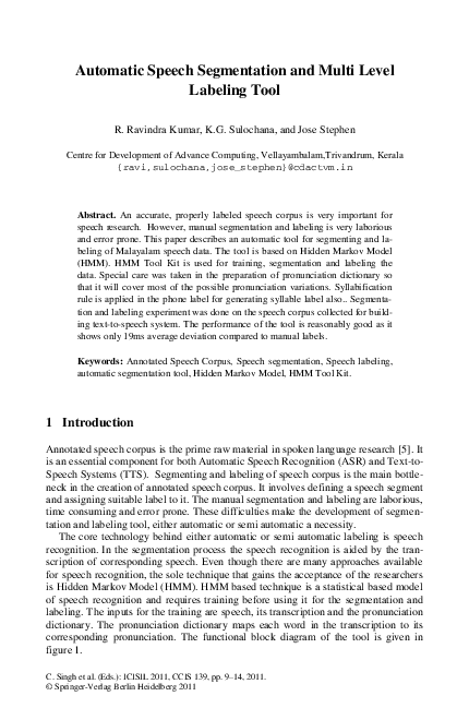 (PDF) Automatic Speech Segmentation and Multi Level Labeling Tool