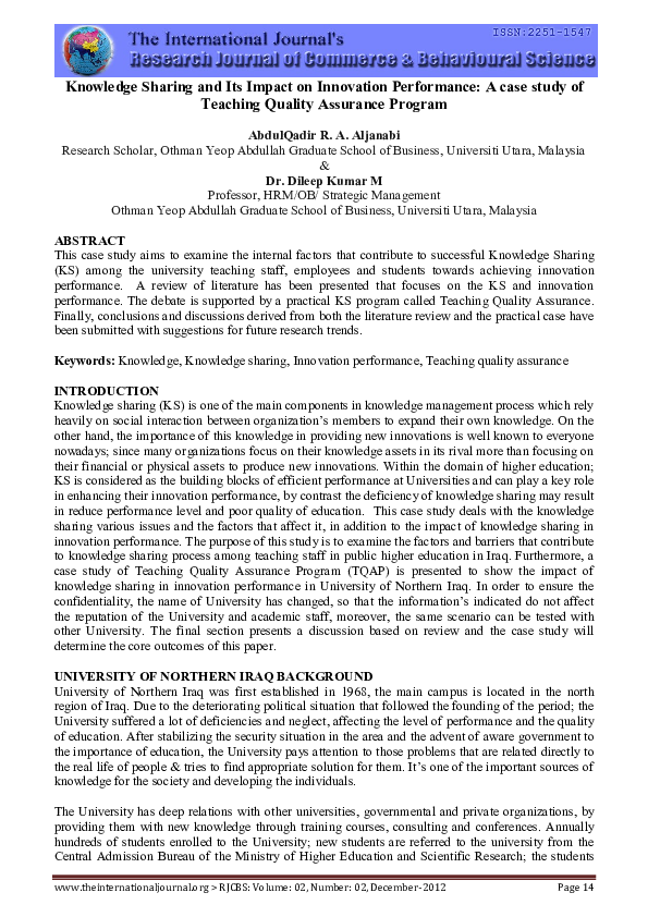 (PDF) Knowledge Sharing and Its Impact on Innovation Performance: A ...
