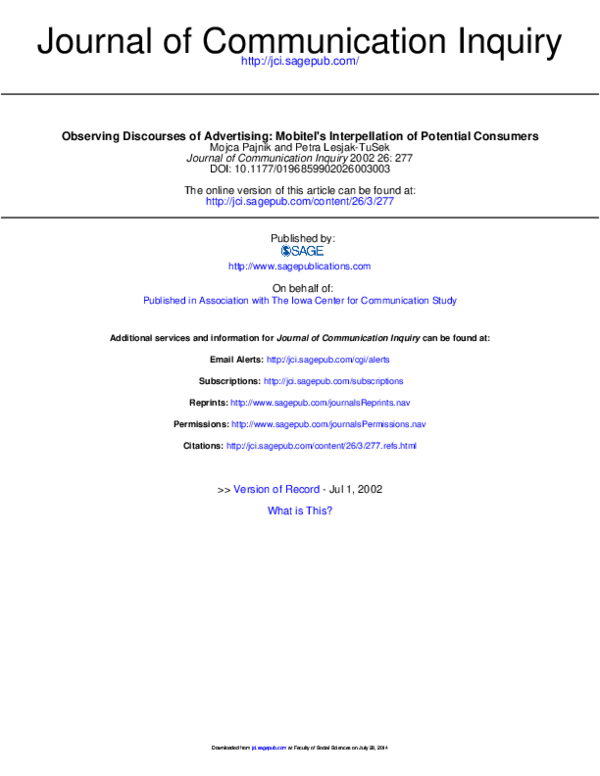(PDF) Observing Discourses of Advertising: Mobitel's Interpellation of ...