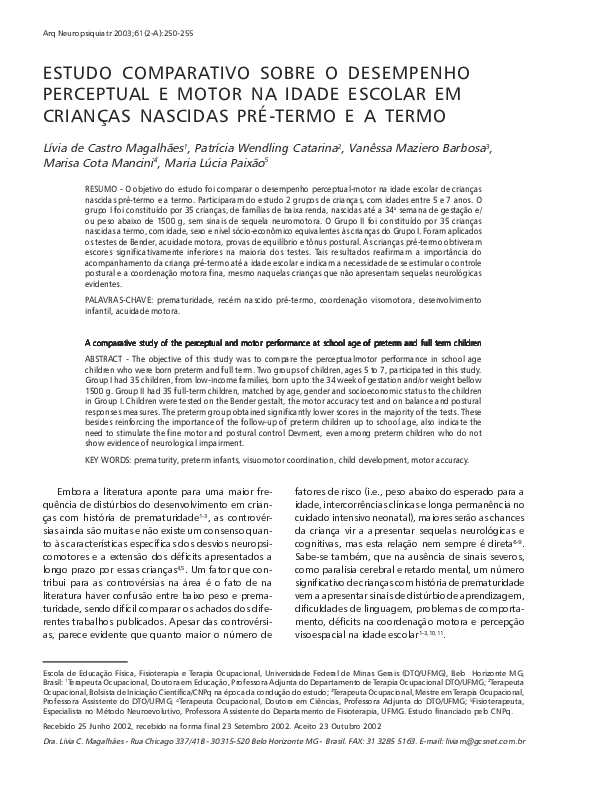 (PDF) [A comparative study of the perceptual and motor performance at ...