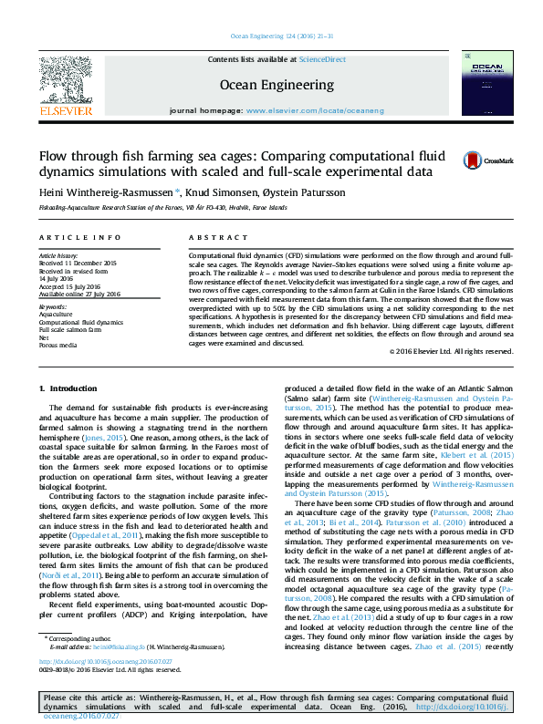 (PDF) Flow through fish farming sea cages: Comparing computational ...