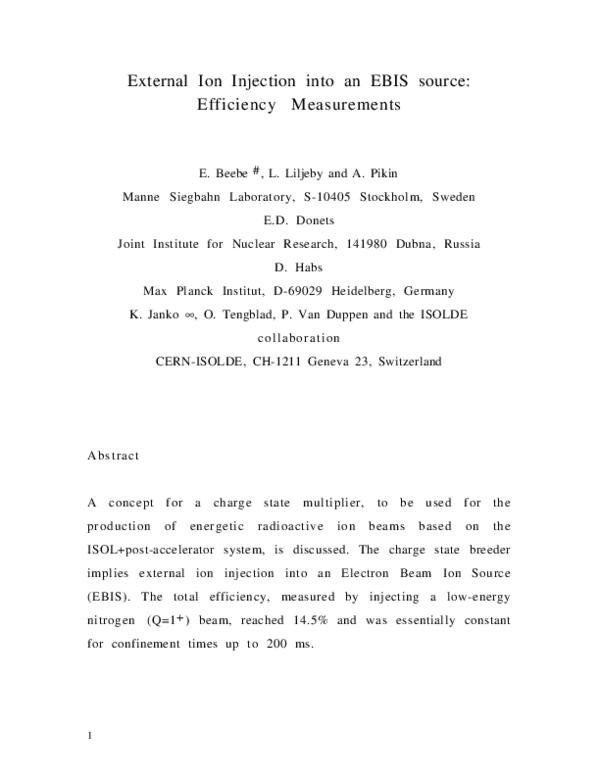 (PDF) External ion injection into an EBIS source: efficiency measurements