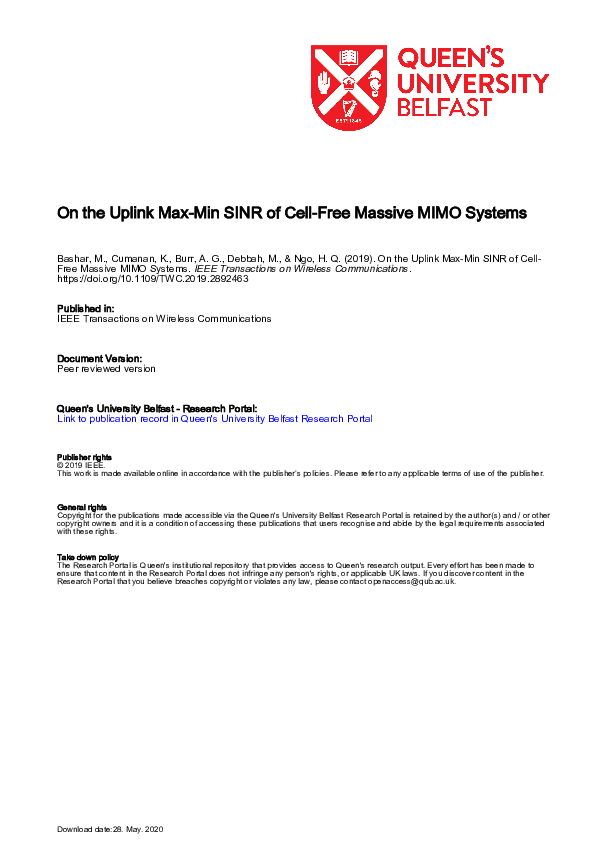 (PDF) On the Uplink Max-Min SINR of Cell-Free Massive MIMO Systems