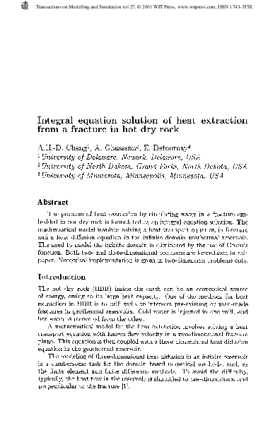 (PDF) Integral equation solution of heat extraction from a fracture in ...
