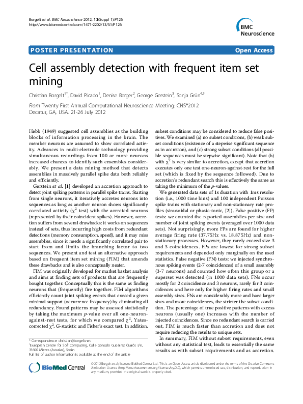 (PDF) Cell assembly detection with frequent item set mining