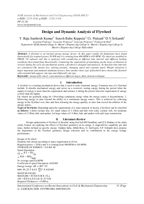 (PDF) Design and Dynamic Analysis of Flywheel Dr. Raja Santhosh kumar
