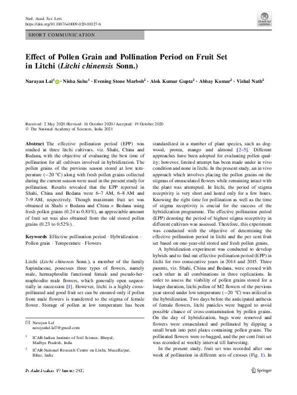 (PDF) Effect of Pollen Grain and Pollination Period on Fruit Set in ...