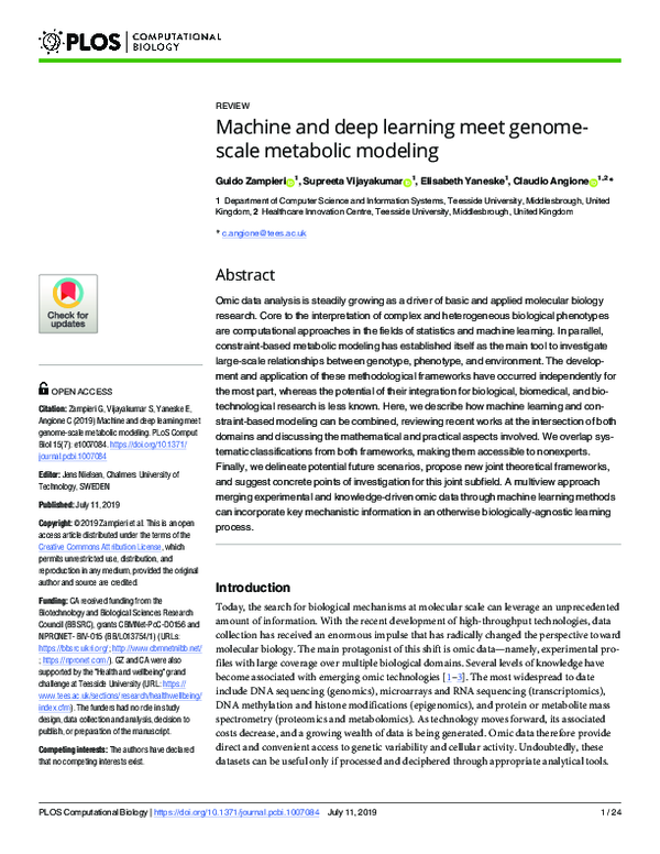 (PDF) Machine and deep learning meet genome-scale metabolic modeling
