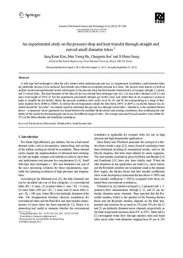 (PDF) An experimental study on the pressure drop and heat transfer ...