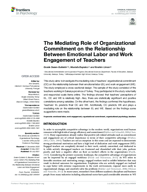 (PDF) The Mediating Role of Organizational Commitment on the ...