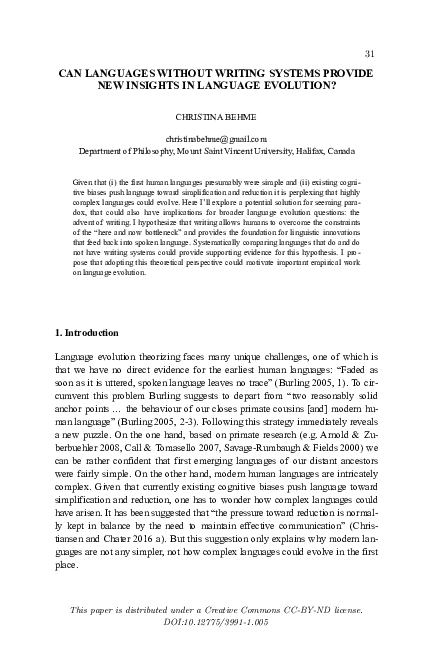 (PDF) Can Languages without writing systems provide new insights in ...