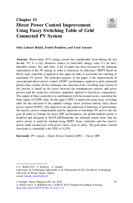 (PDF) Direct Power Control Improvement Using Fuzzy Switching Table of ...