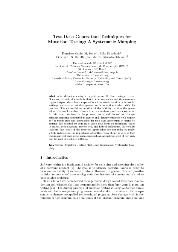 (PDF) Test Data Generation Techniques for Mutation Testing: A ...