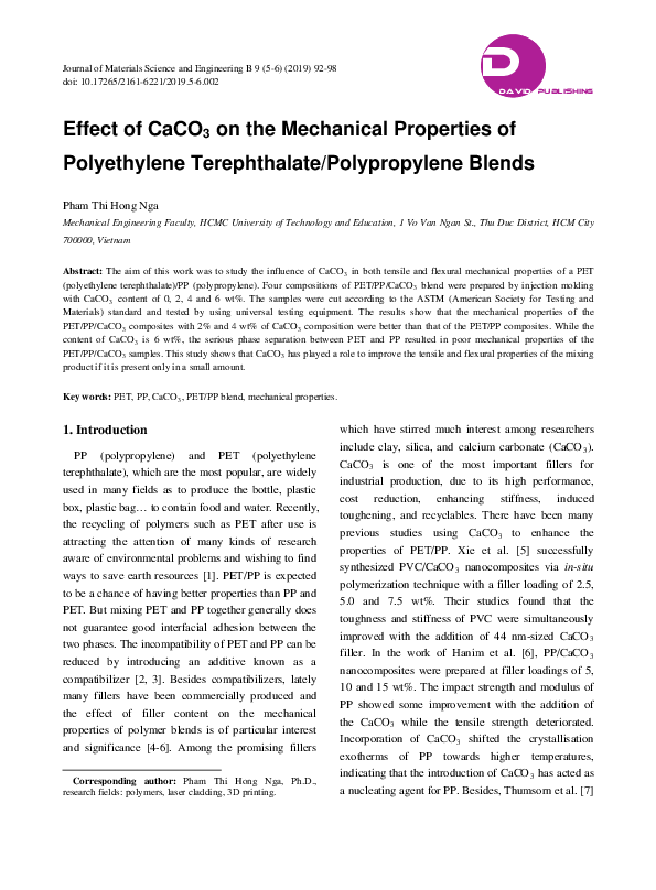 (PDF) Effect of CaCO3 on the Mechanical Properties of Polyethylene ...