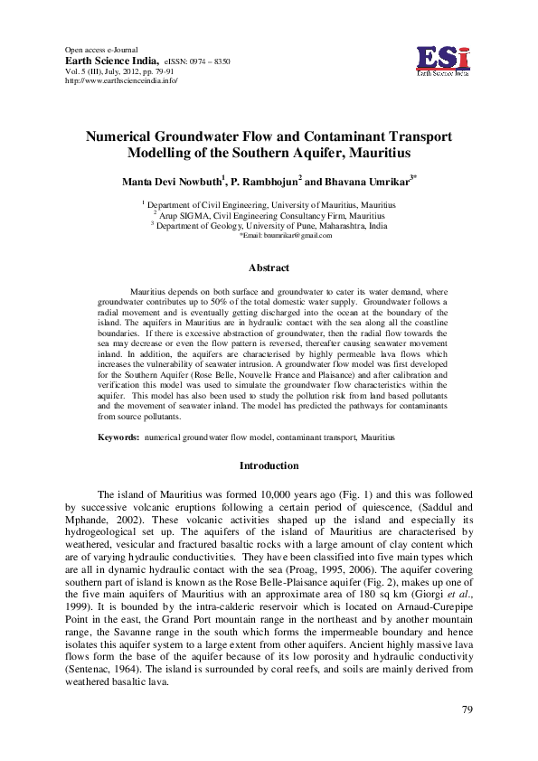 (PDF) Numerical Groundwater Flow and Contaminant Transport Modelling of ...