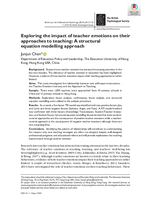 (PDF) Exploring the impact of teacher emotions on their approaches to ...